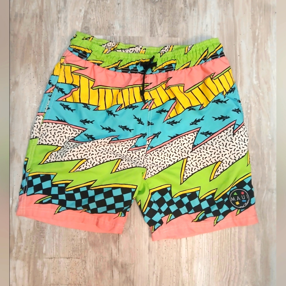 Maui and Sons mens rad 80's style swim trunks shorts size small